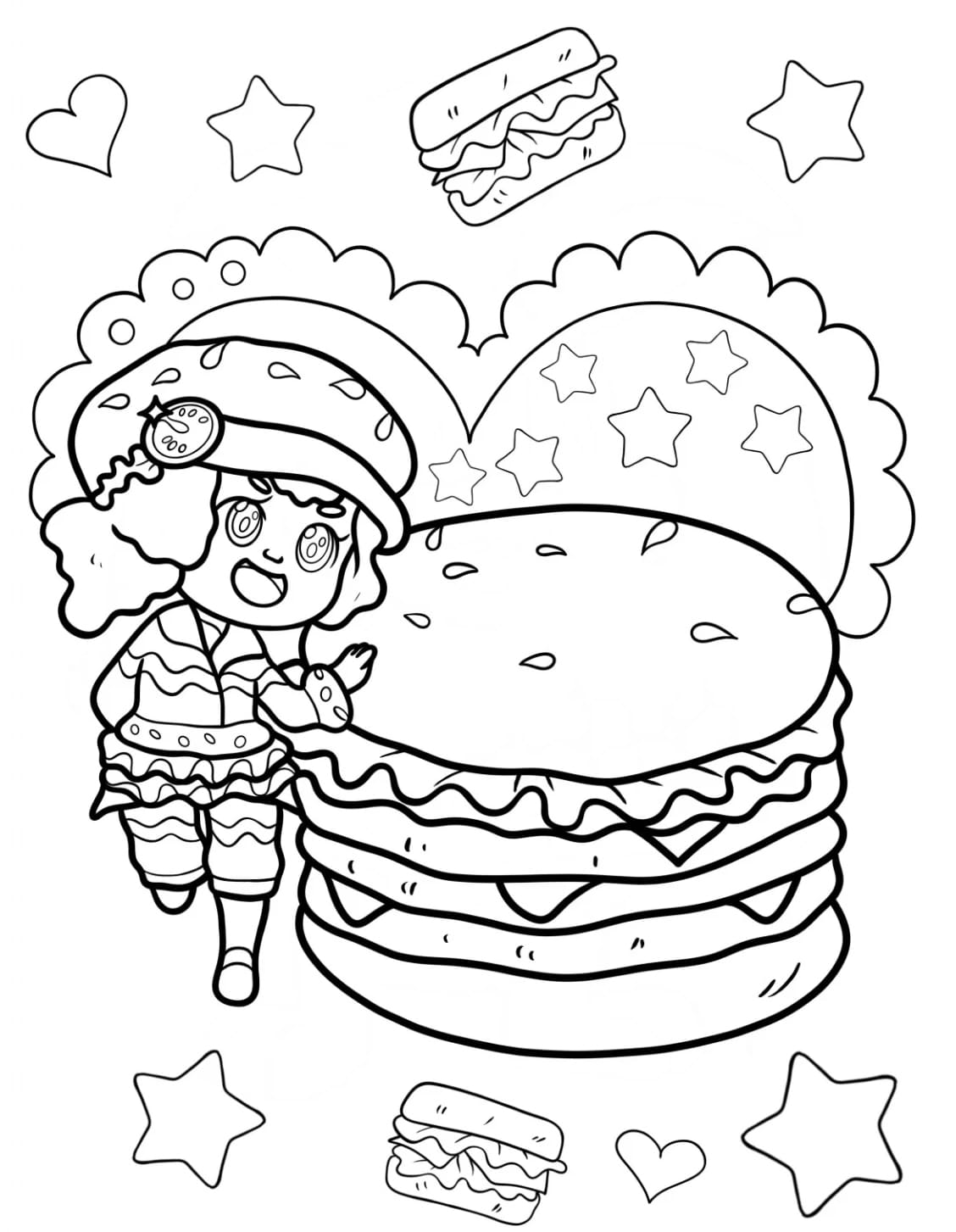فتاة تشيبي مع هامبرغر تلوين