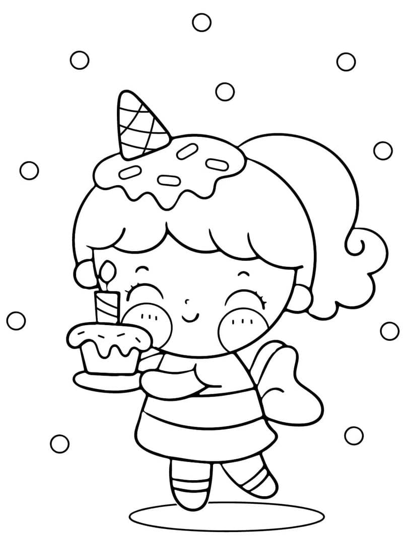 فتاة لطيفة تحمل كب كيك حلو تلوين