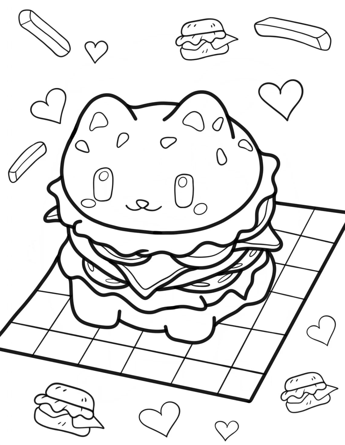 كعكة هامبرجر مع وجه قطة تلوين