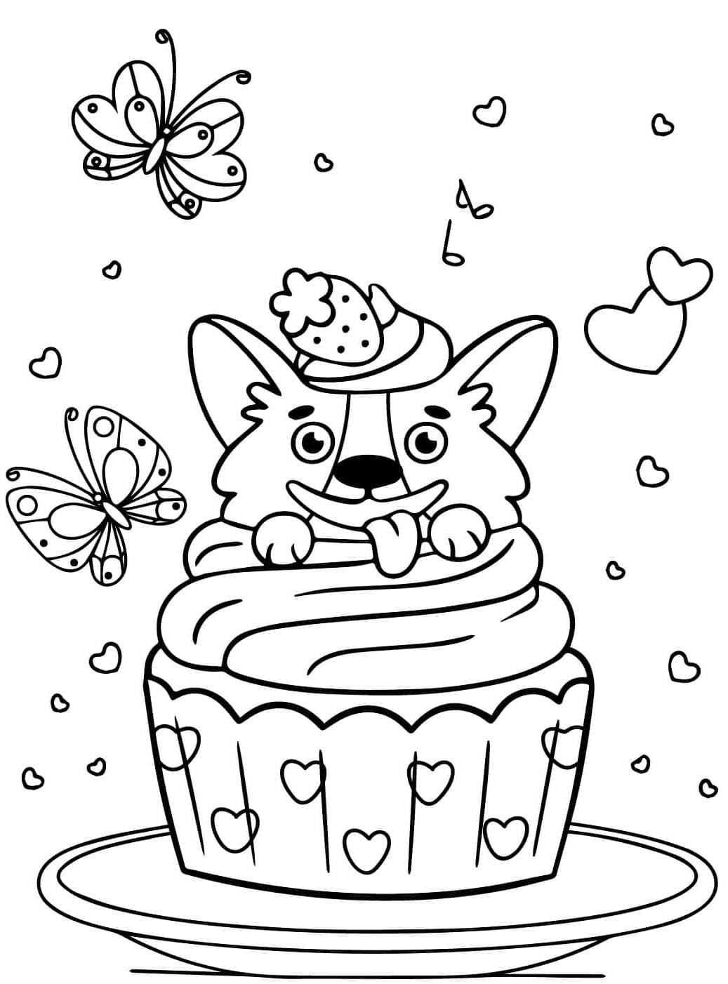 كلب كورجي مضحك في كب كيك تلوين