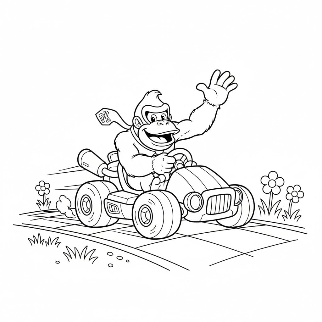 ماريو كارت دونكي كونج على السيارة تلوين