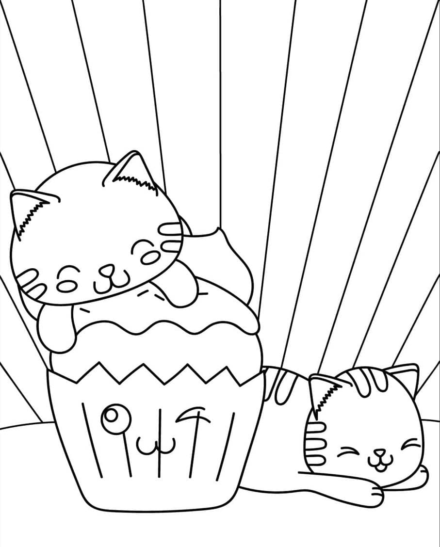 قطط صغيرة لطيفة مع كب كيك كاواي تلوين