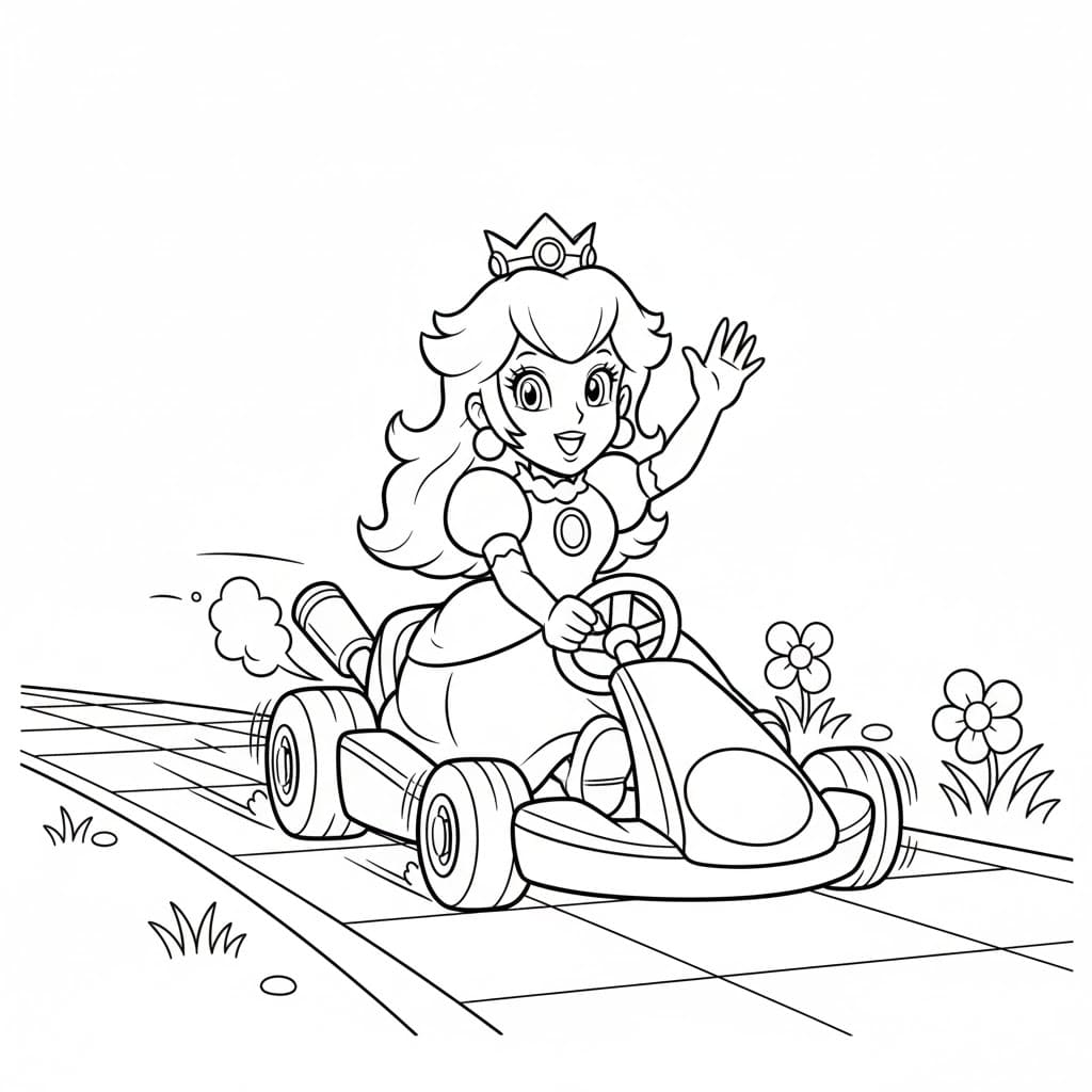 سيارة الأميرة ماريو كارت تلوين