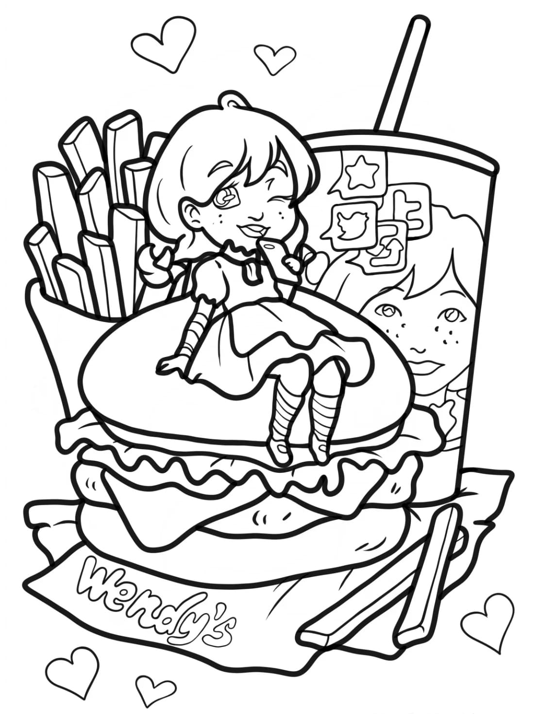 تشيبي ويندي جالسة على هامبرغر تلوين