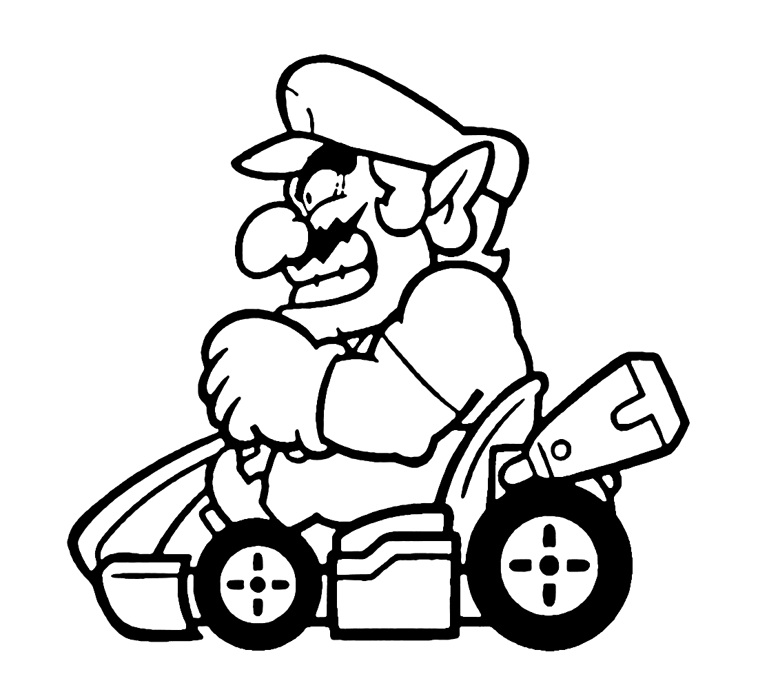 واريو مع سيارة من ماريو كارت تلوين