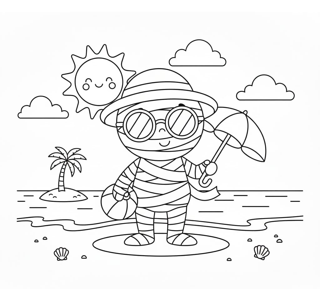 ماما تذهب إلى الشاطئ تلوين