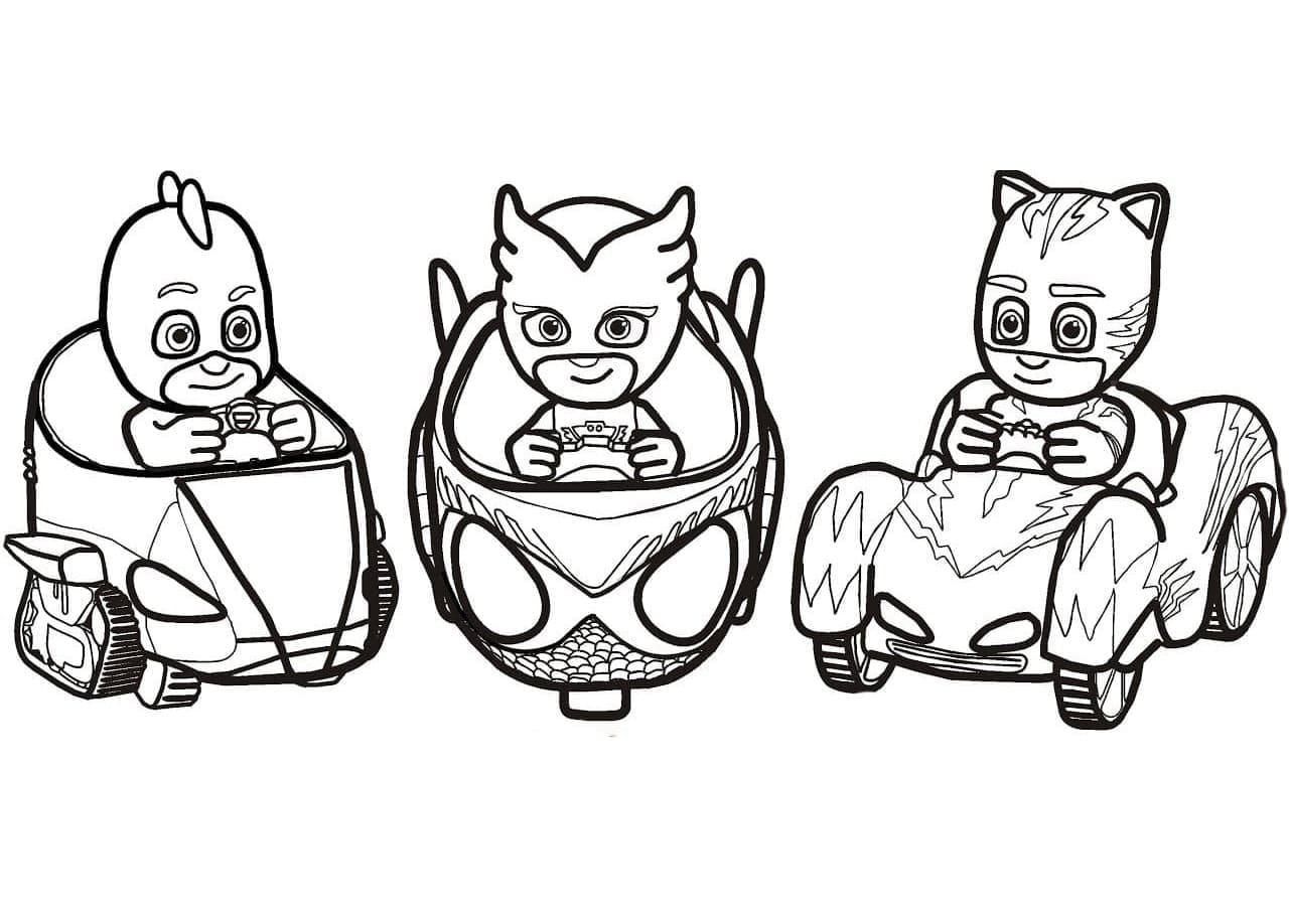 أبطال بي جيه ماسكس يقودون السيارات تلوين