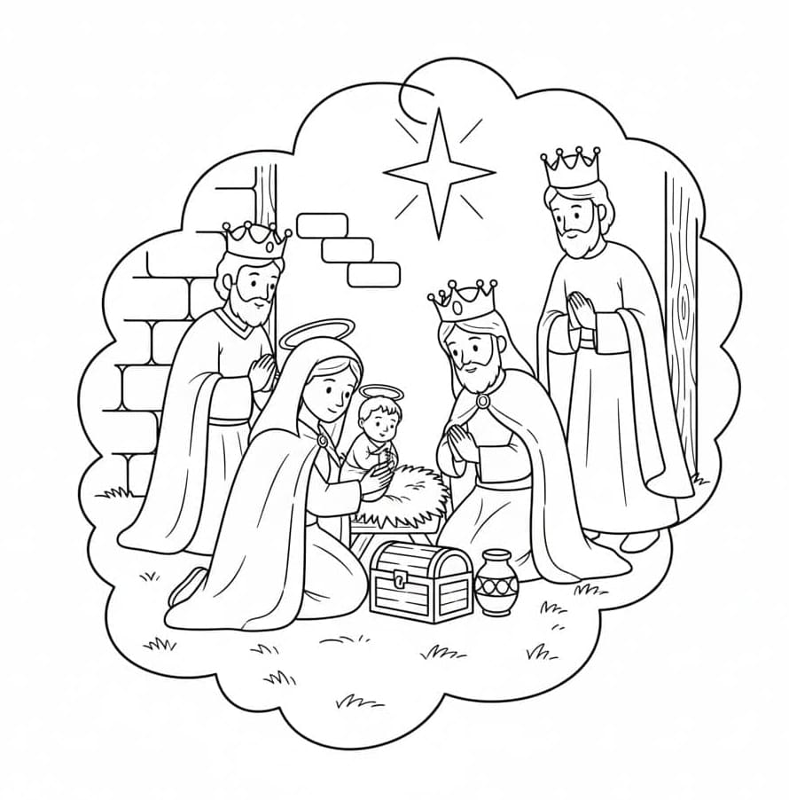 الطفل يسوع موجود في القصر تلوين