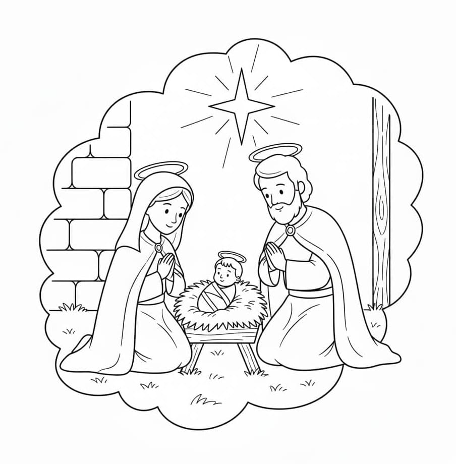 الطفل يسوع وخروفان تلوين