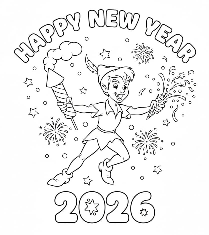 بيتر بان مع سنة جديدة سعيدة 2026 تلوين