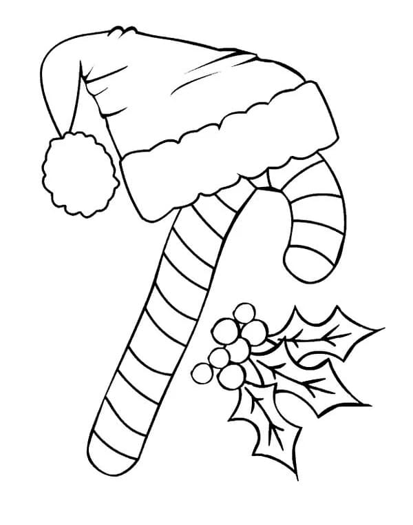 عصا حلوى عيد الميلاد مع قبعة سانتا تلوين