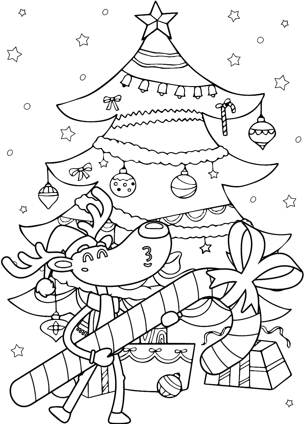 عصا الحلوى وشجرة عيد الميلاد تلوين