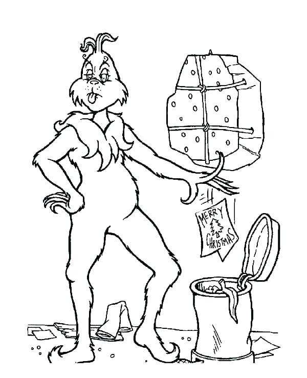 غرينش يلقي بالقمامة في سلة إعادة التدوير تلوين