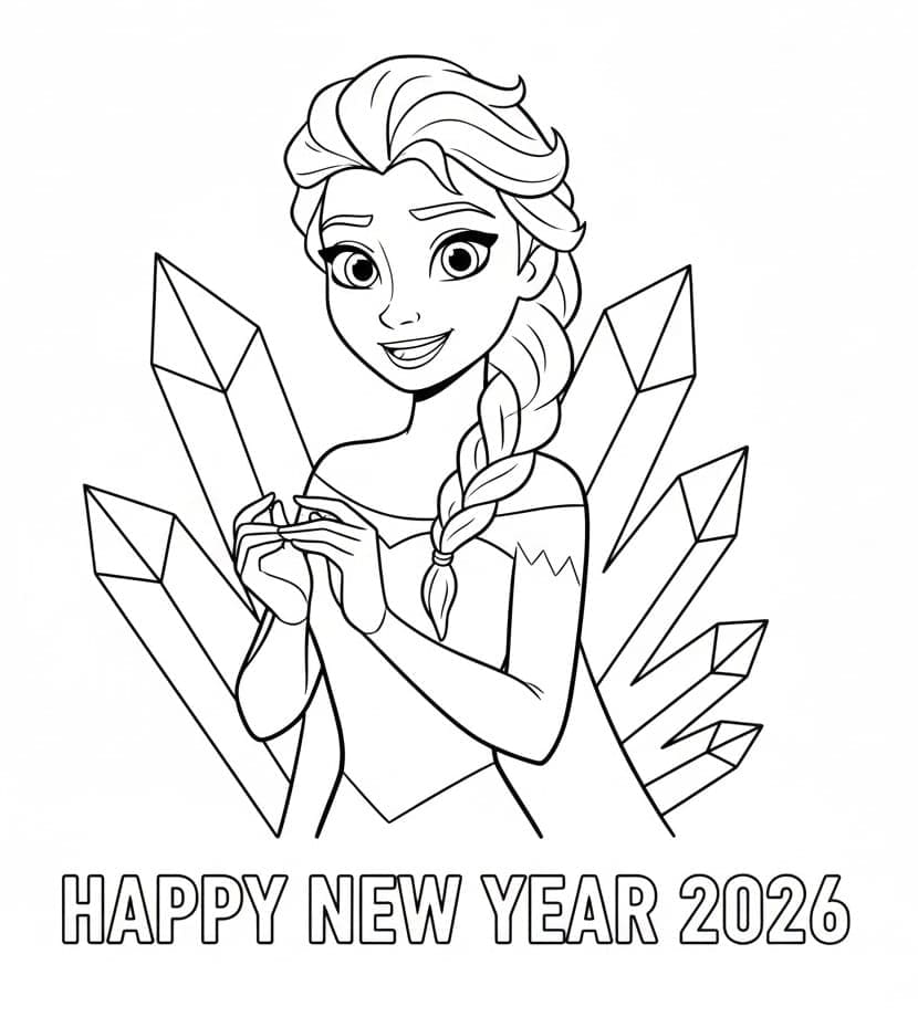 إلسا مع تهنئة بالعام الجديد 2026 تلوين