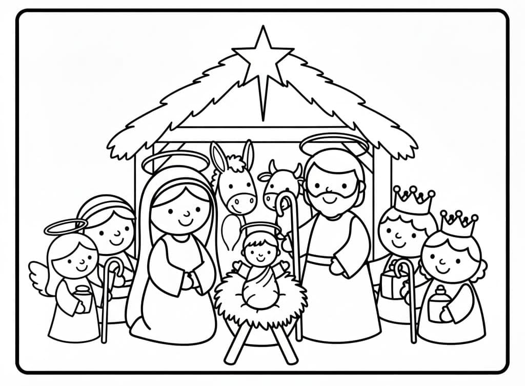 لوحة مشهد الميلاد للأطفال تلوين