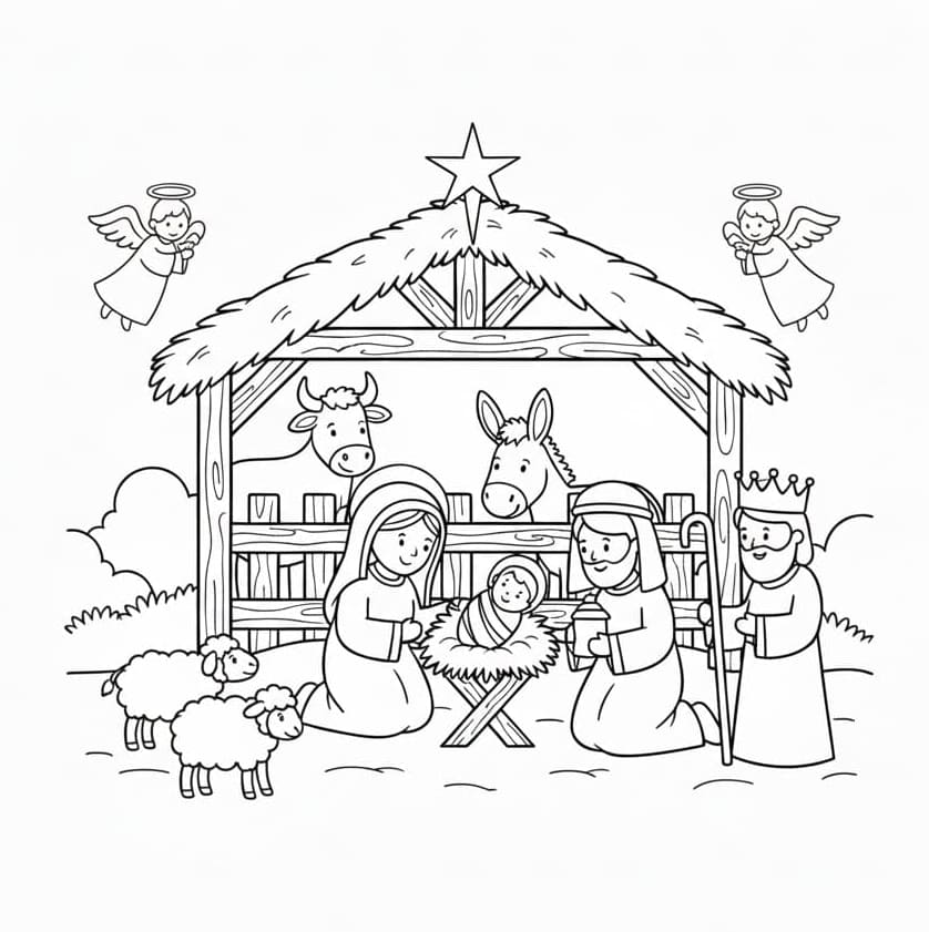 مشهد الميلاد بسيط للغاية تلوين