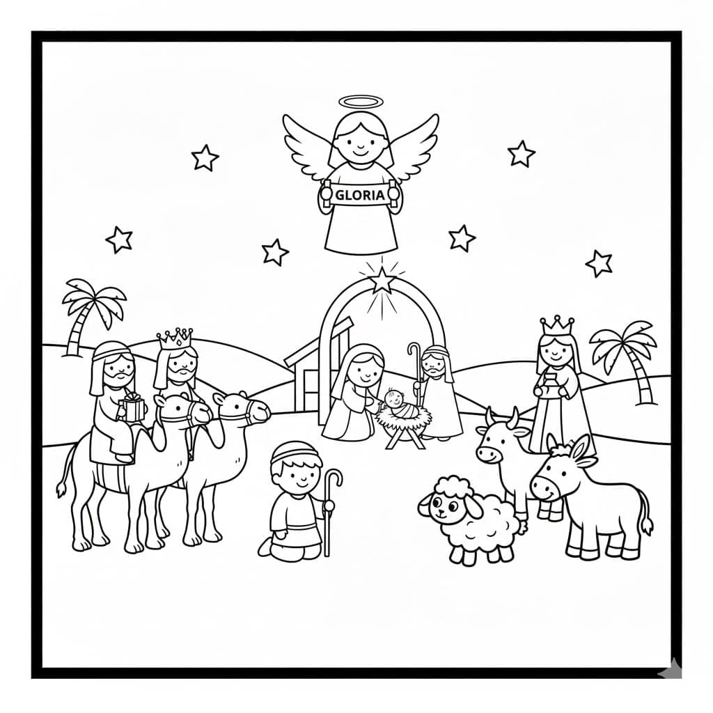 مشهد الميلاد لطيف للغاية تلوين