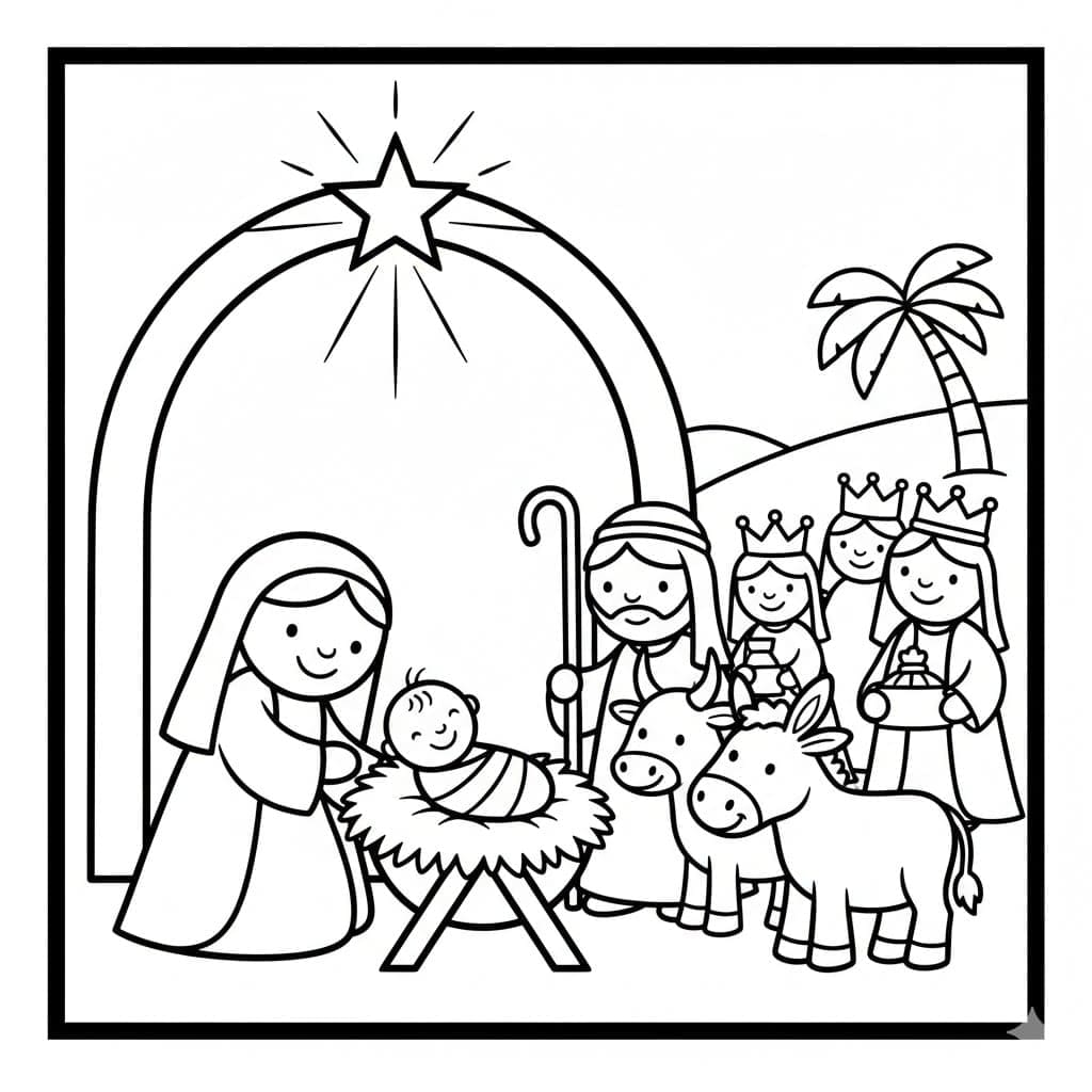 مشهد ميلاد السيد المسيح للطباعة تلوين