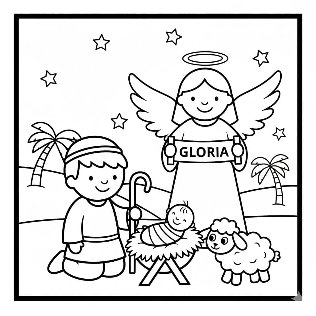 مشهد ميلاد المسيح للطباعة للأطفال تلوين