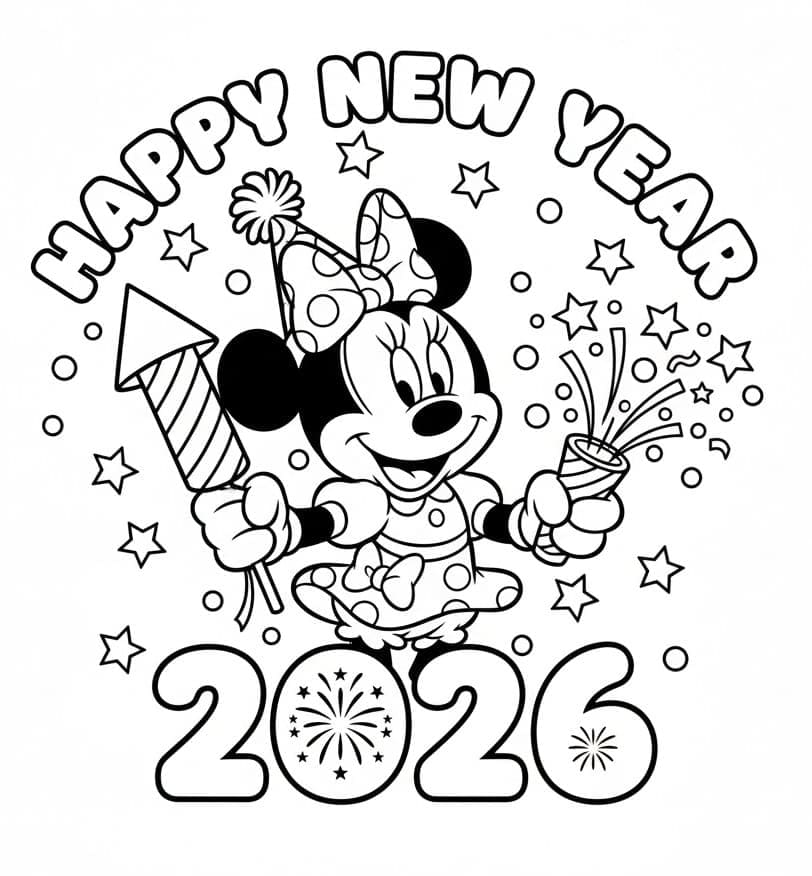 ميني ماوس وسنة جديدة سعيدة 2026 تلوين