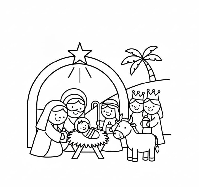 مشهد ميلاد المسيح - قابل للطباعة مجاناً تلوين