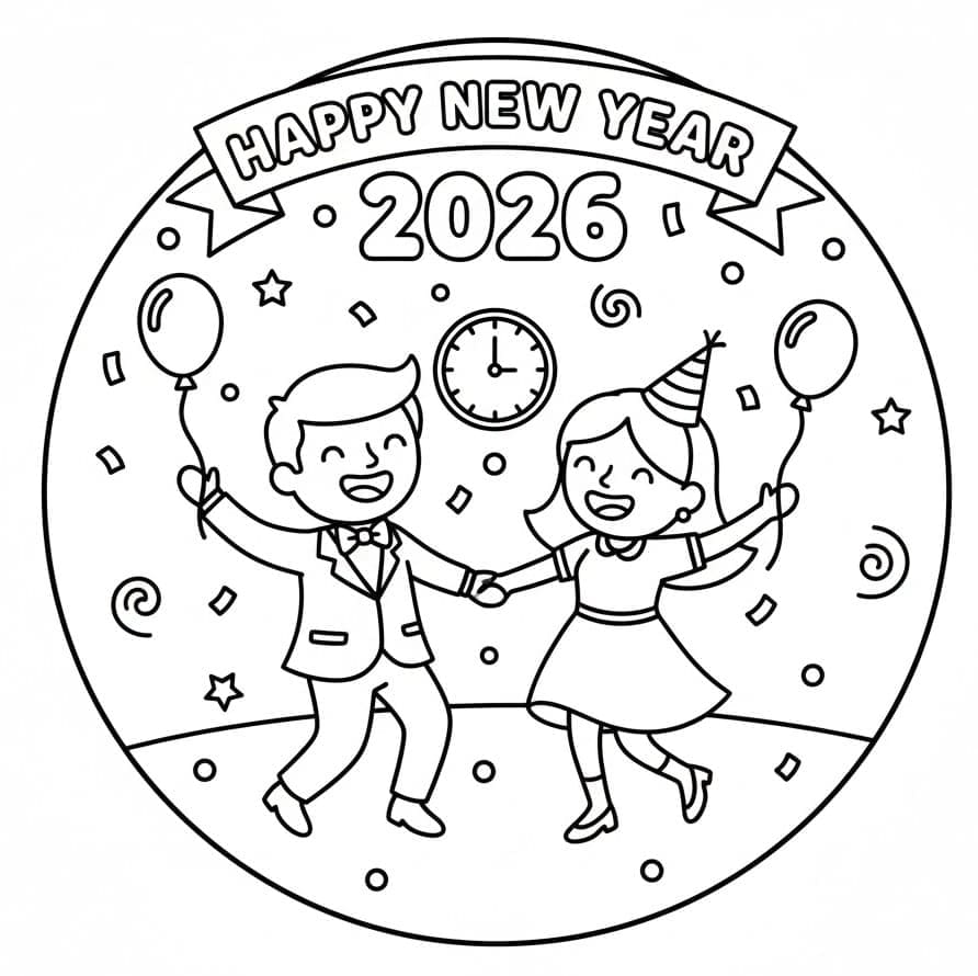 رقصة سنة جديدة سعيدة 2026 تلوين