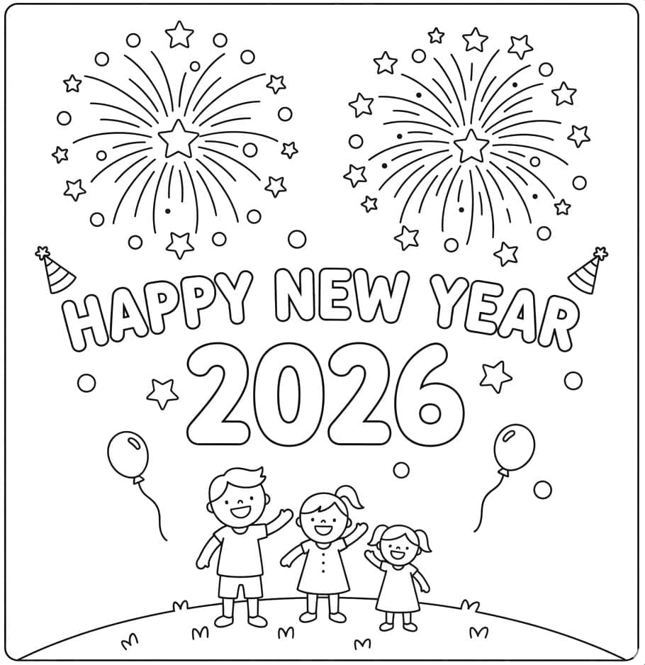 رسمة سنة جديدة سعيدة 2026 تلوين
