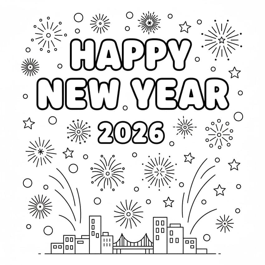 رسم مجاني للعام الجديد السعيد 2026 تلوين