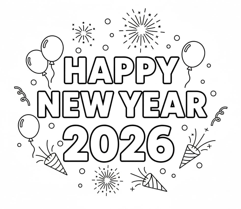 سنة جديدة سعيدة 2026 للطباعة تلوين