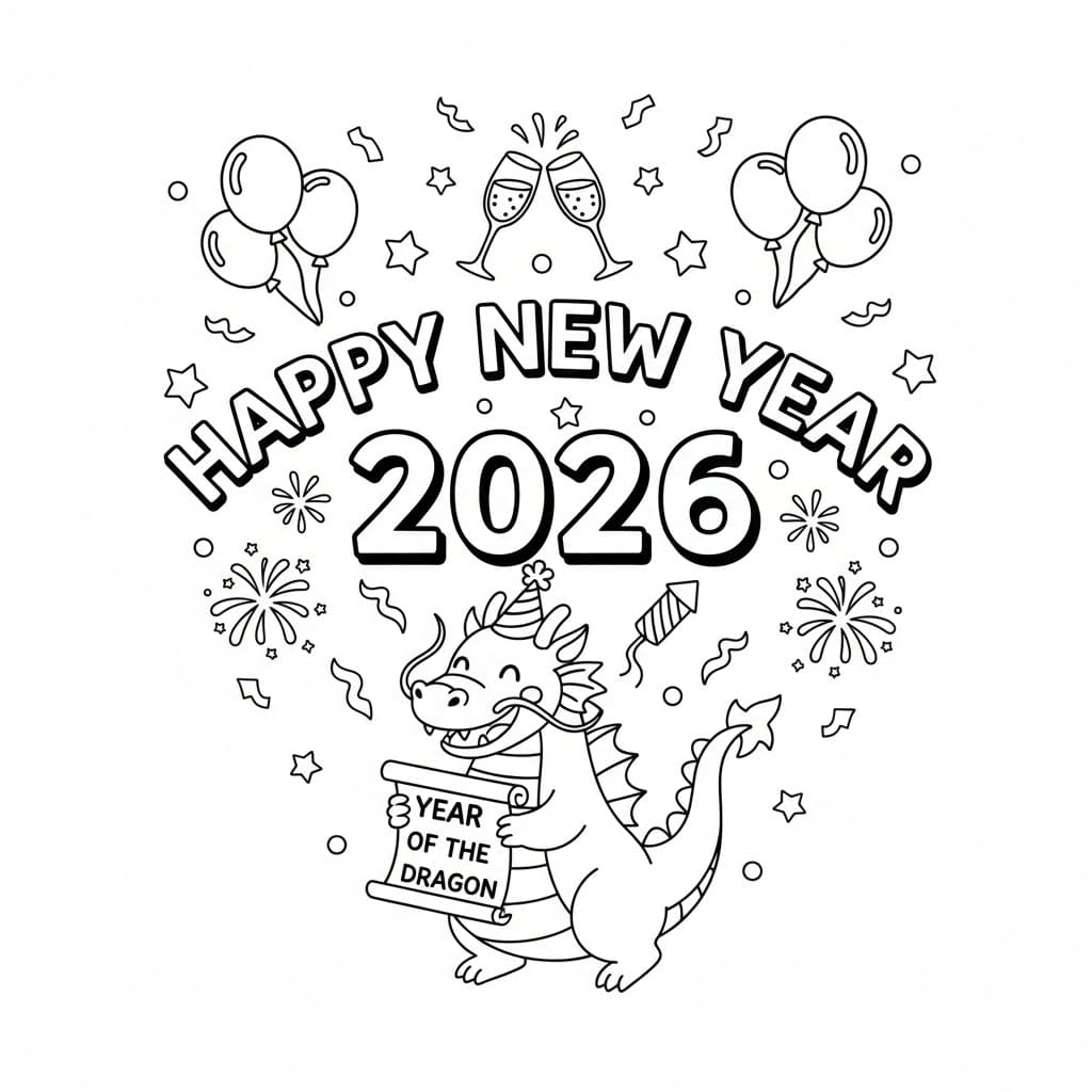 سنة جديدة سعيدة 2026 للتنين تلوين
