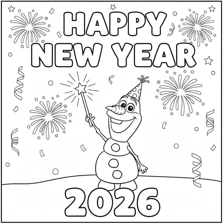 سنة جديدة سعيدة 2026 مع أولاف تلوين