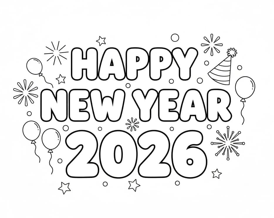 سنة جديدة سعيدة 2026 قابلة للطباعة تلوين