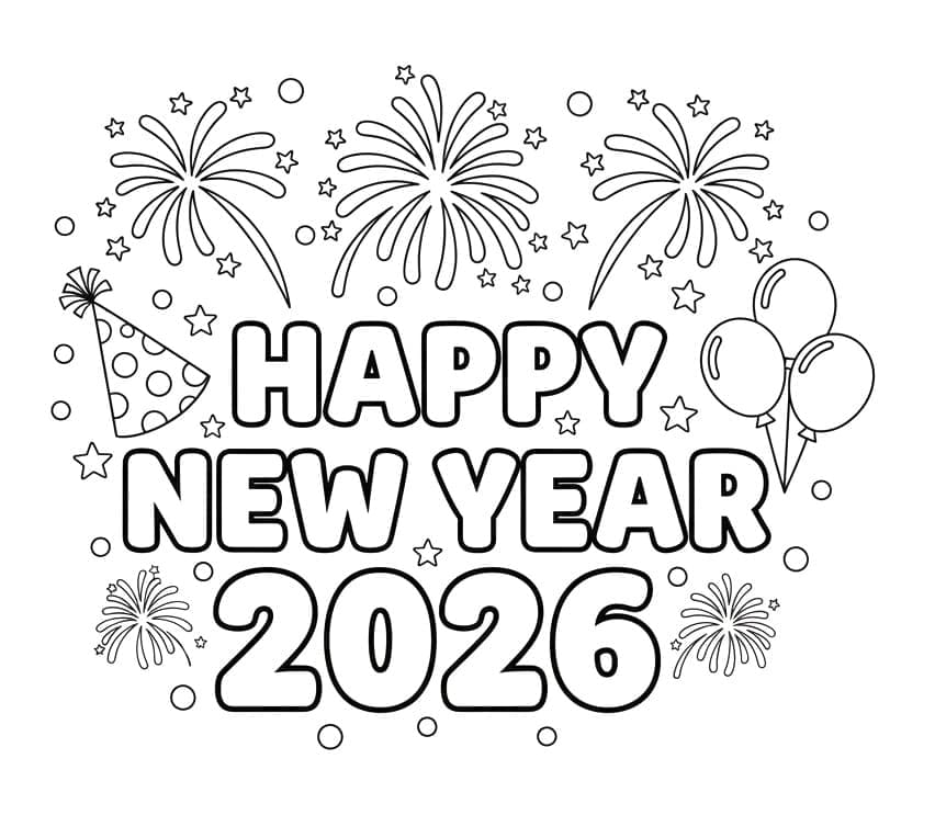 سنة جديدة سعيدة 2026 صور مطبوعة تلوين