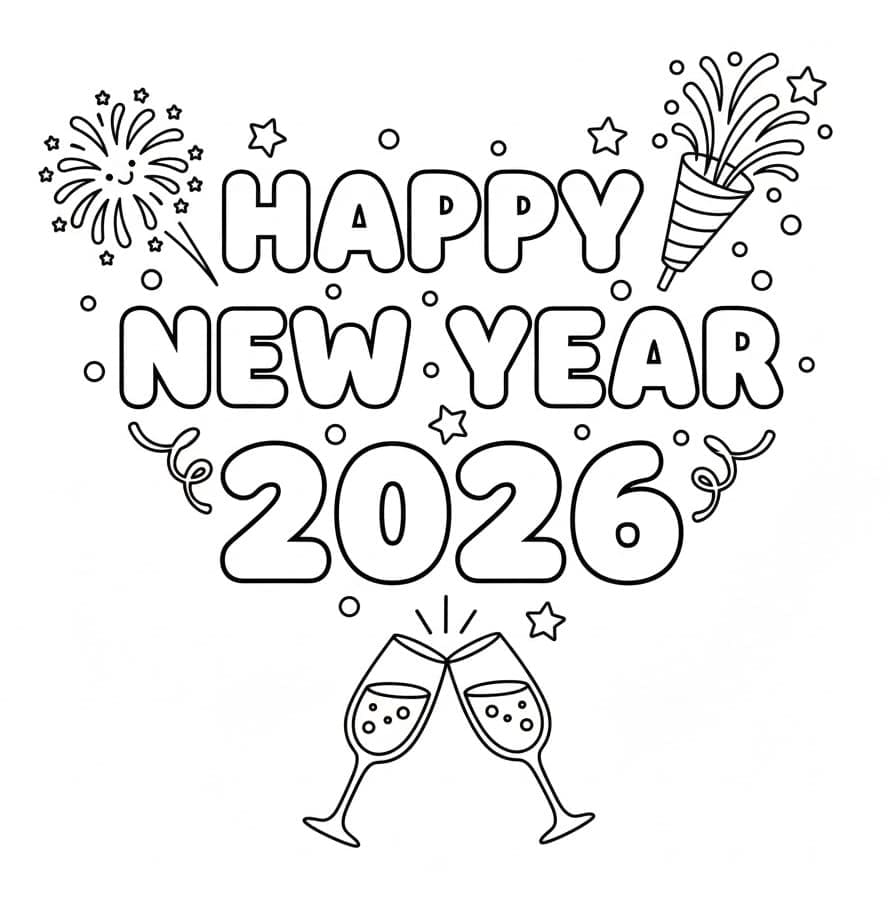 سنة جديدة سعيدة 2026 طباعة مجانية تلوين