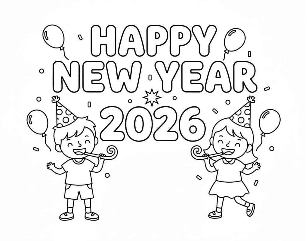 سنة جديدة سعيدة 2026 مجانية للأطفال تلوين