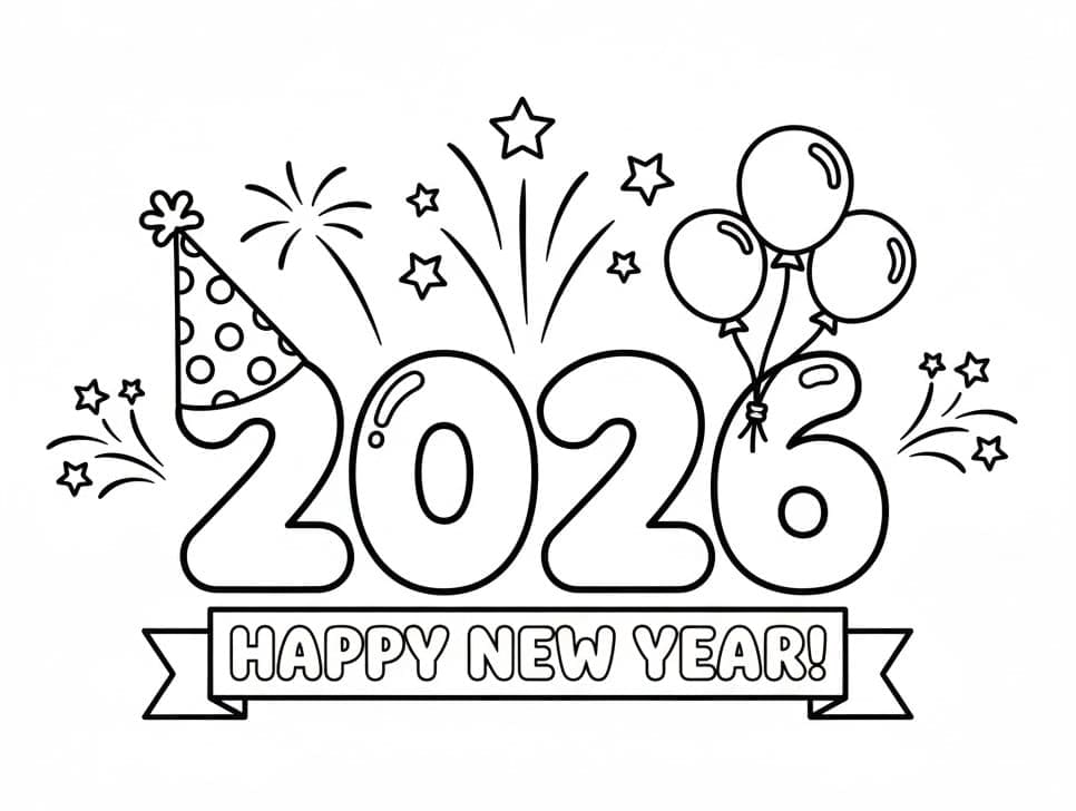 صور تهنئة بالعام الجديد 2026 مجانية تلوين