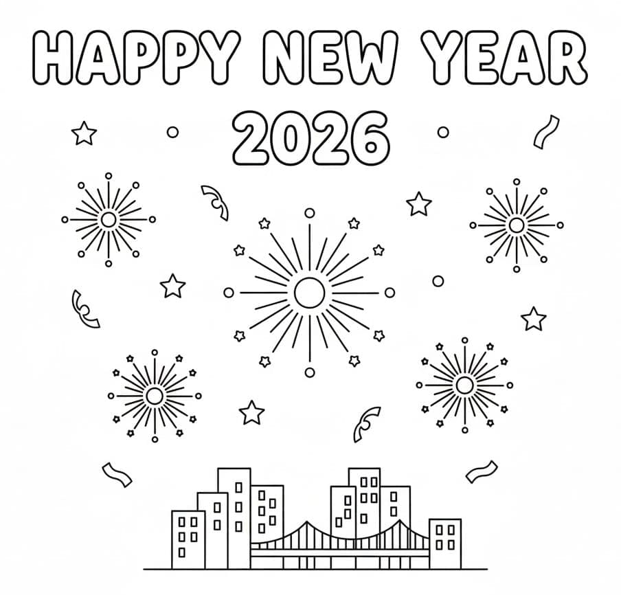 سنة جديدة سعيدة 2026 قابلة للطباعة مجانًا تلوين