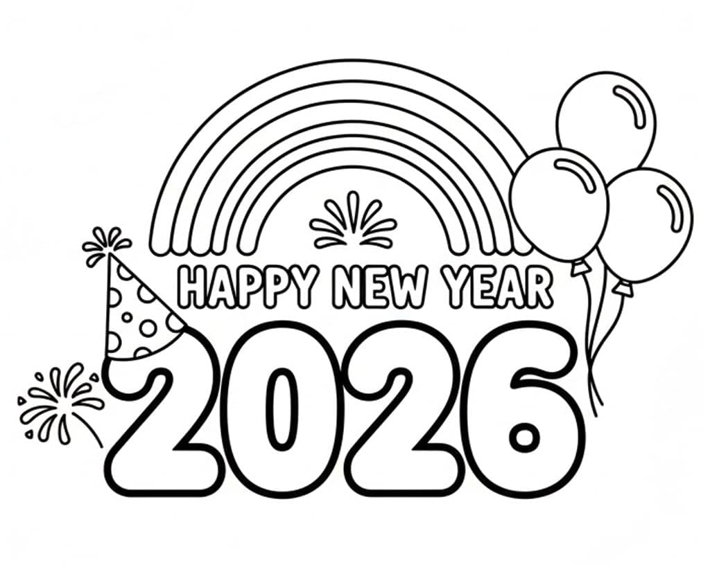 صورة سنة جديدة سعيدة 2026 تلوين