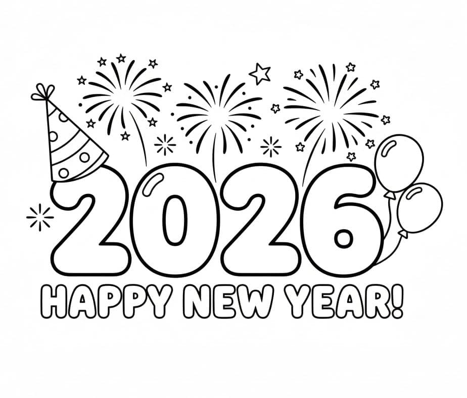 صورة تهنئة بالعام الجديد 2026 تلوين