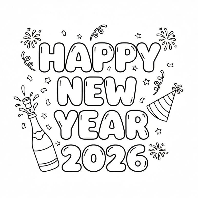 طباعةسنة جديدة سعيدة 2026 تلوين