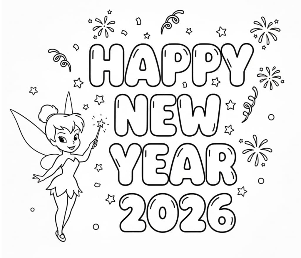 تينكربيل وسنة جديدة سعيدة 2026 تلوين