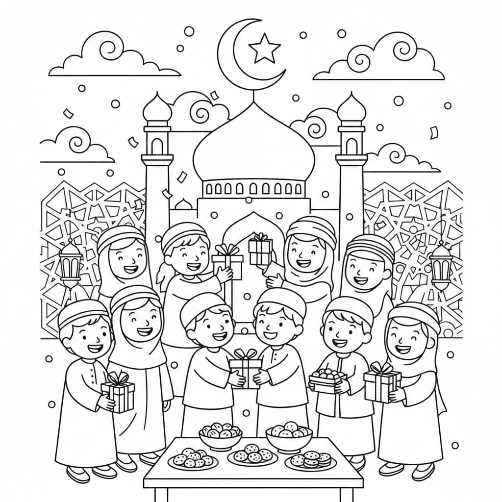 احتفال المجتمع بعيد الفطر تلوين