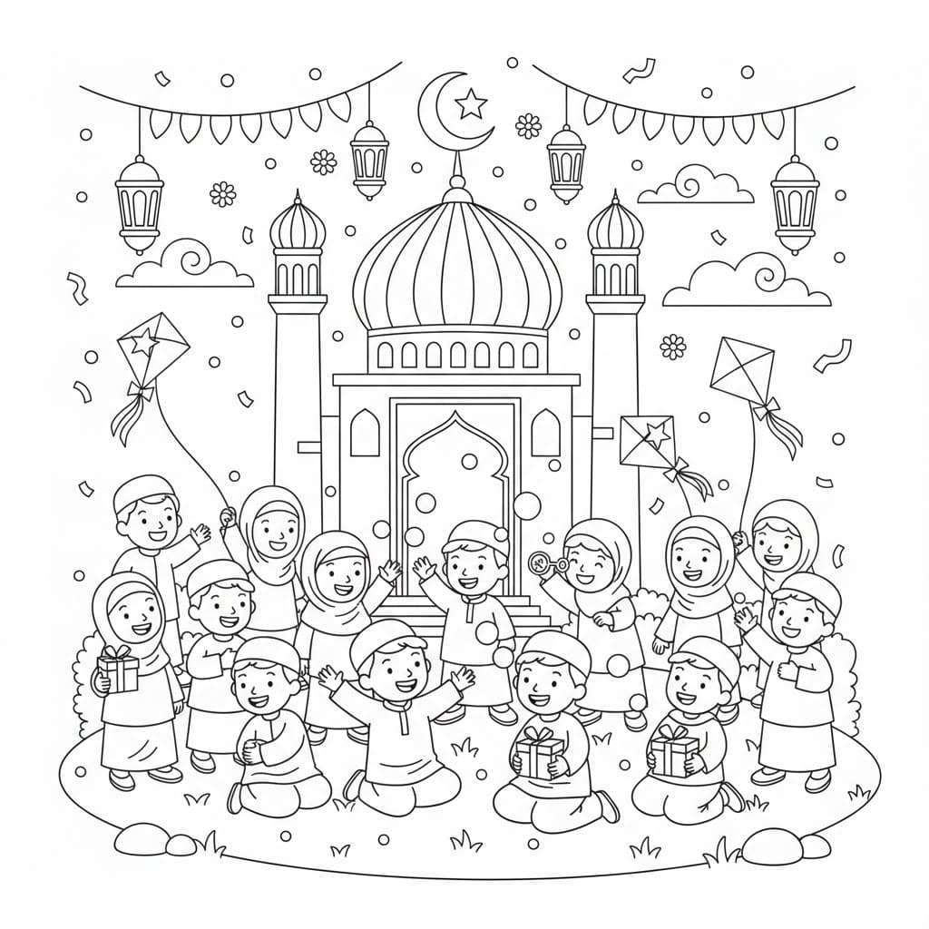 أجواء عيد الفطر المبهجة تلوين