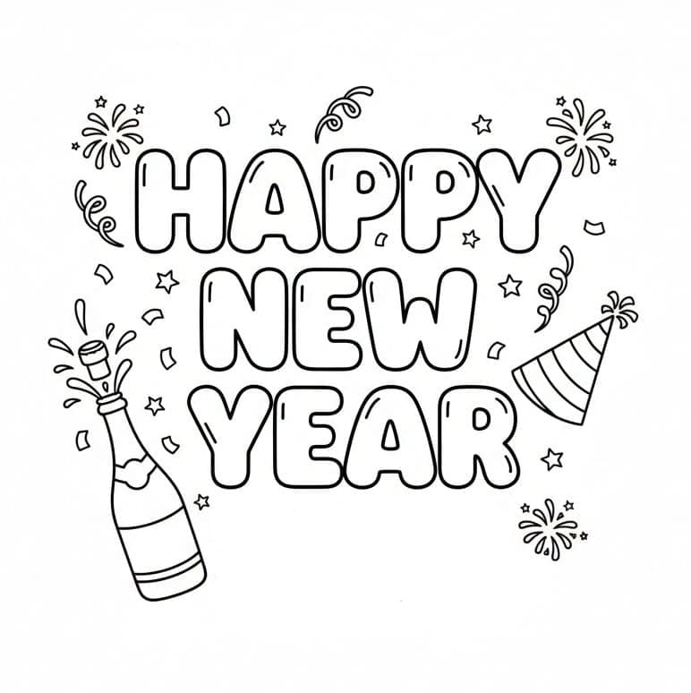 اكتب تهانيكم بمناسبة العام الجديد. تلوين