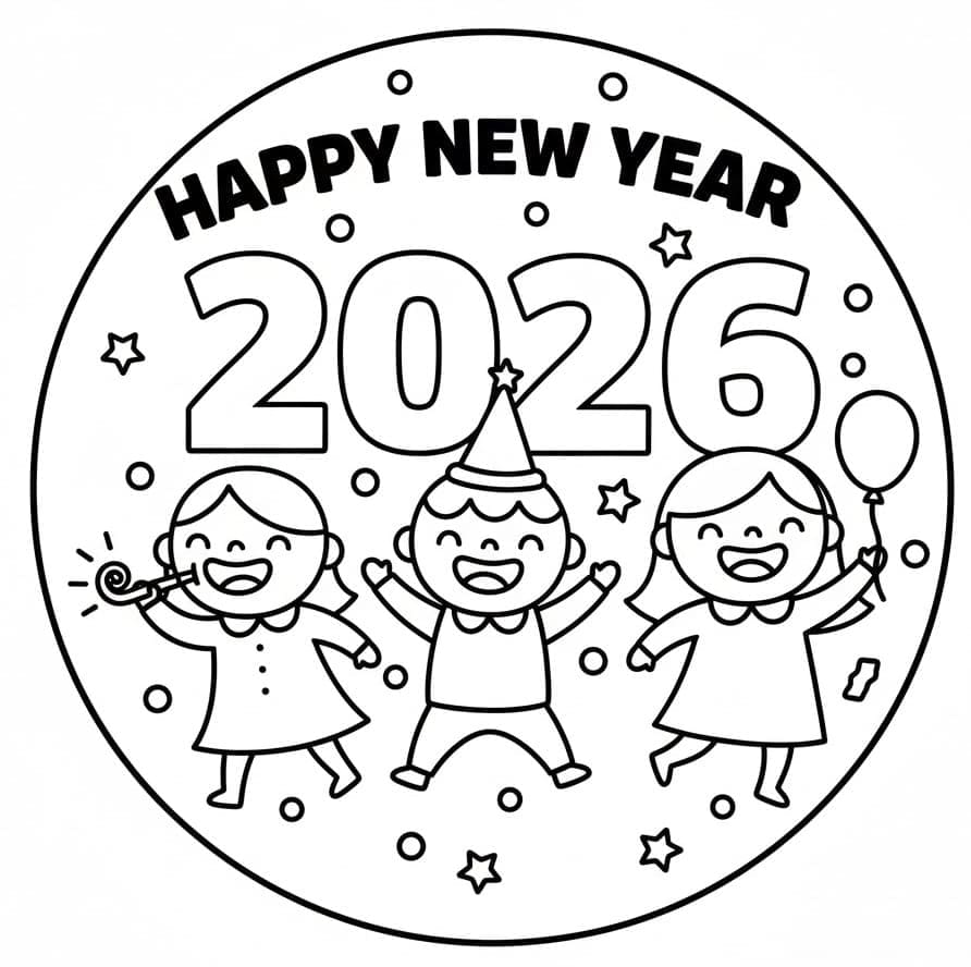 اكتب تهانيكم للعام الجديد 2026. تلوين