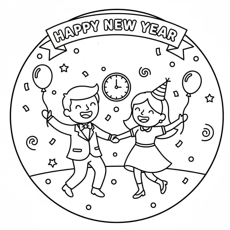 الرقص احتفالاً بالعام الجديد. تلوين