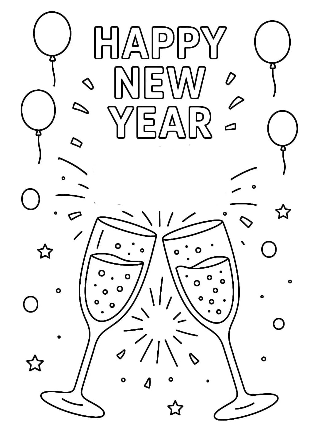 عام جديد سعيد مع البالونات! تلوين