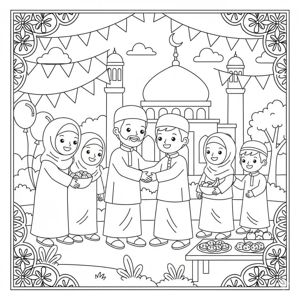 فرح الأطفال في العيد تلوين