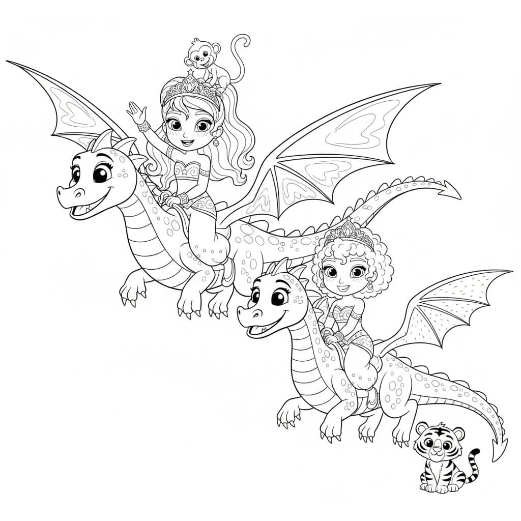 تألقي وتألقي على التنين تلوين