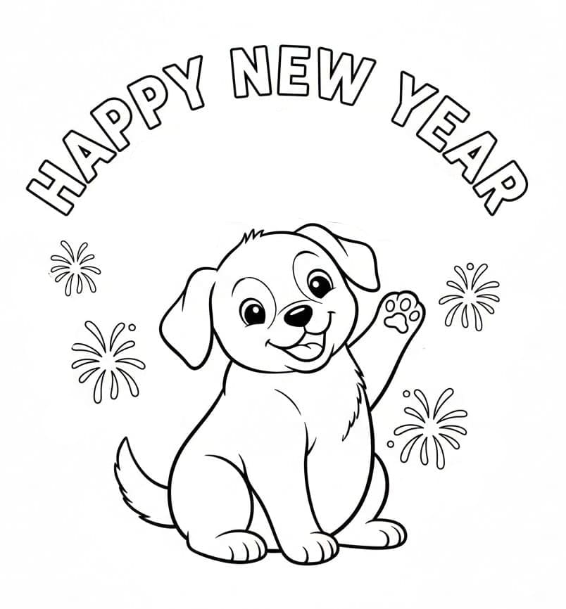 تحياتنا بمناسبة رأس السنة الجديدة والجرو. تلوين